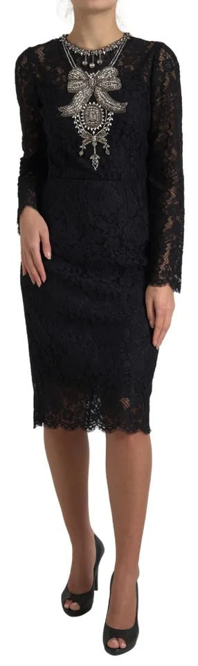 Dolce & Gabbana Black Nylon Lace Embellished Sheath Dress by Dolce & Gabbana