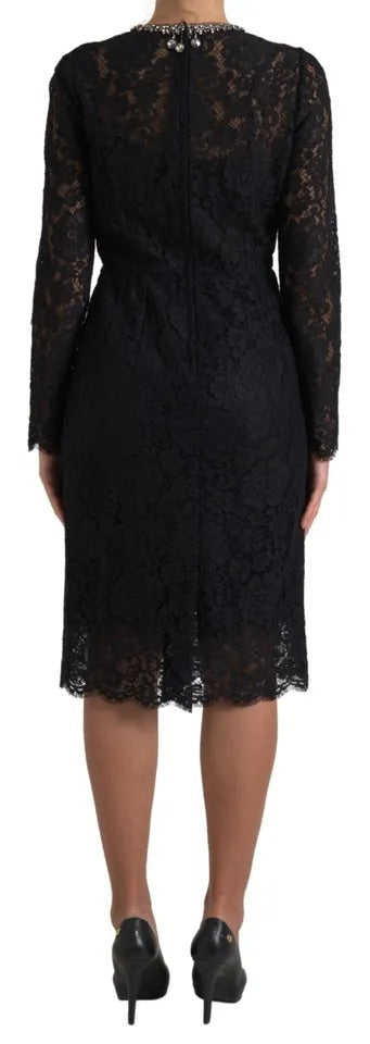 Dolce & Gabbana Black Nylon Lace Embellished Sheath Dress by Dolce & Gabbana