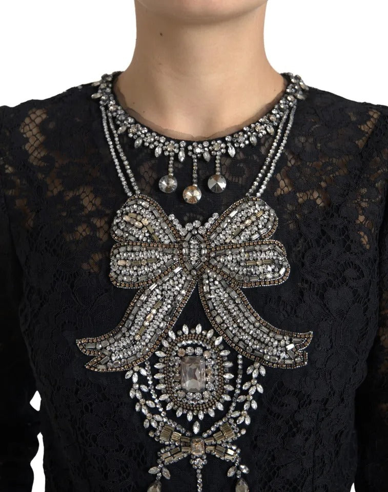 Dolce & Gabbana Black Nylon Lace Embellished Sheath Dress by Dolce & Gabbana