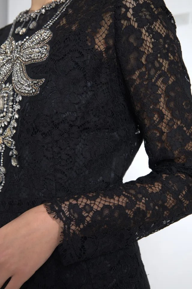 Dolce & Gabbana Black Nylon Lace Embellished Sheath Dress by Dolce & Gabbana