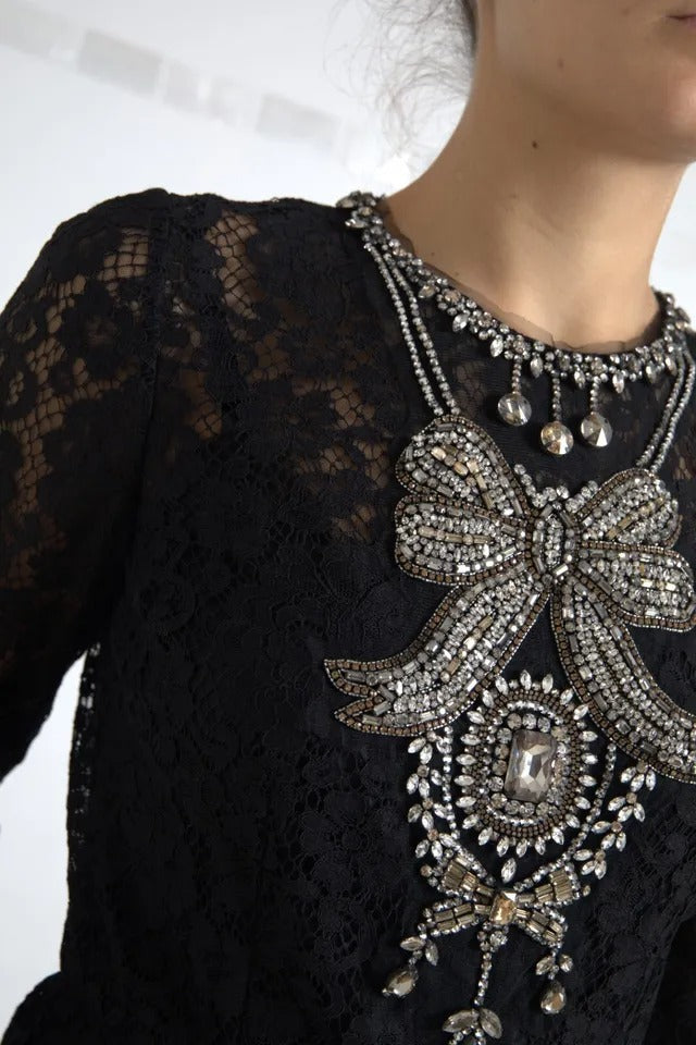 Dolce & Gabbana Black Nylon Lace Embellished Sheath Dress by Dolce & Gabbana