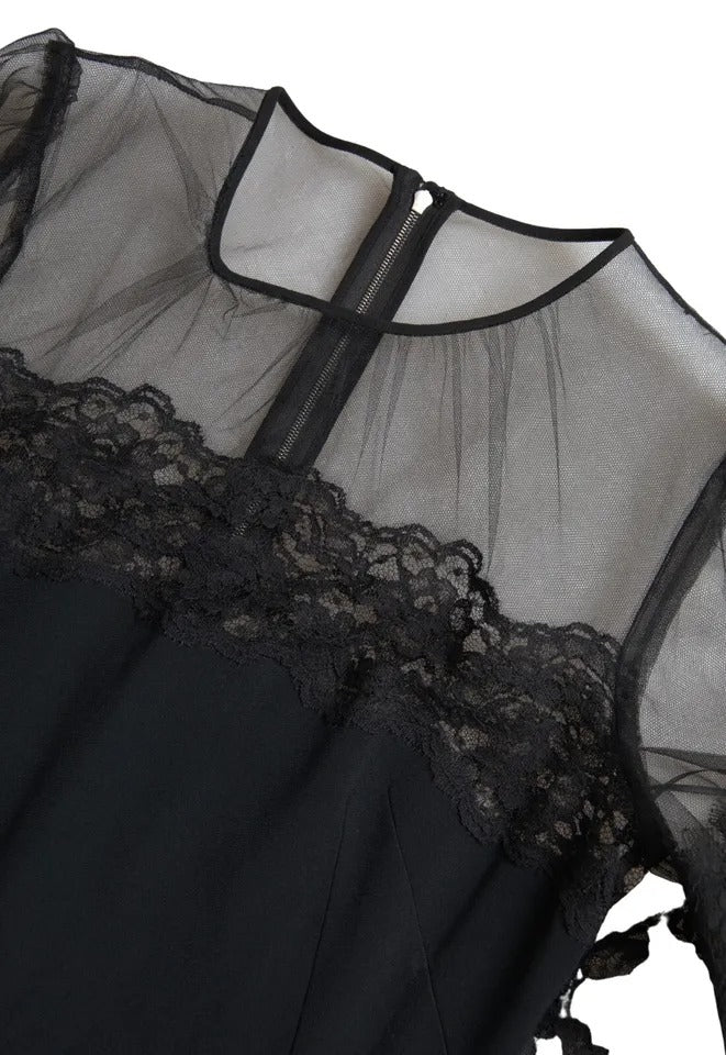 Dolce & Gabbana Black Sheer Floral Lace Sheath Midi Dress by Dolce & Gabbana