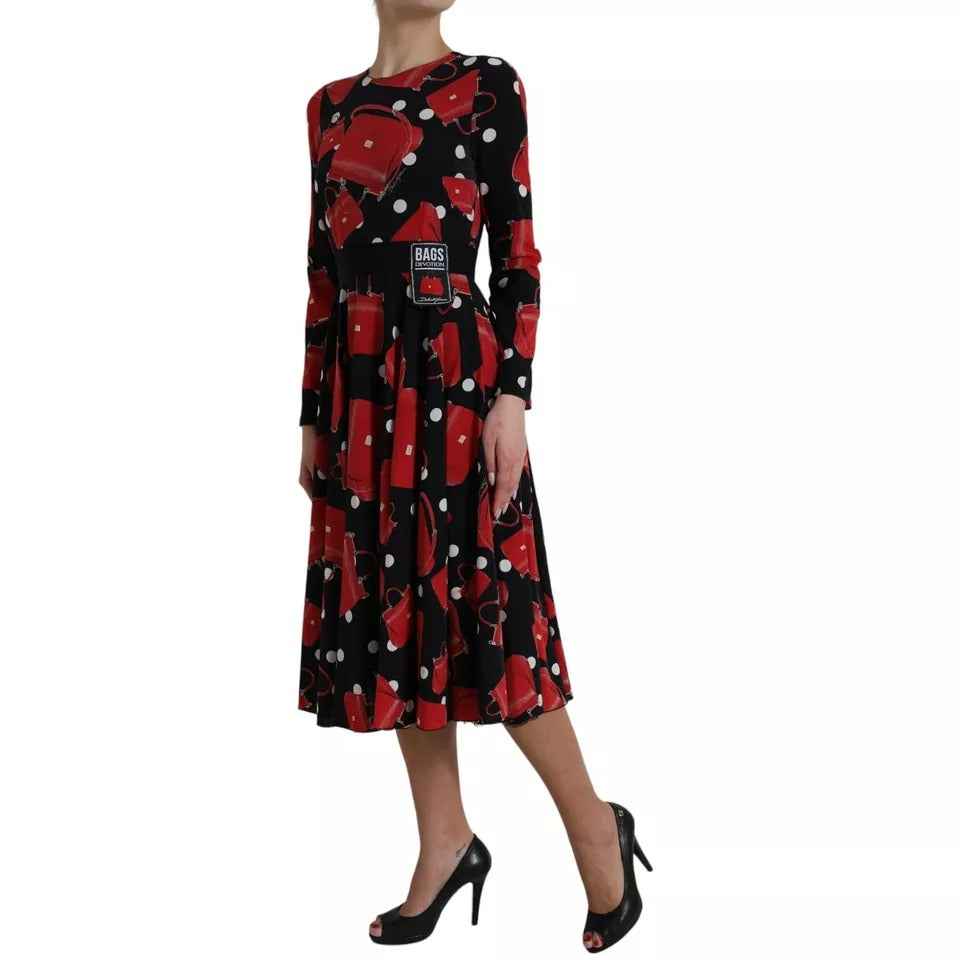 Dolce & Gabbana Sicilia Bag Print Jurk Silk Blend Zwart