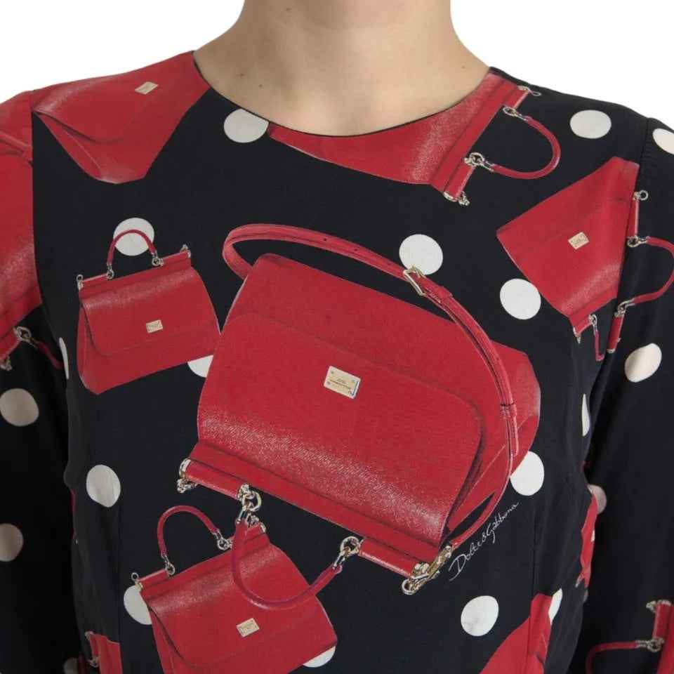 Dolce & Gabbana Sicilia Bag Print Jurk Silk Blend Zwart