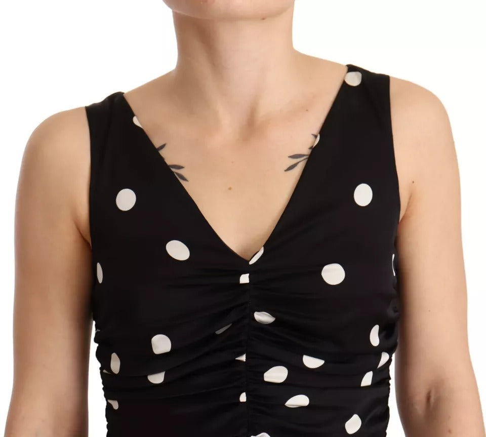 Dolce & Gabbana Black Silk Polka Dots V-neck Sheath Midi Dress by Dolce & Gabbana