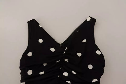 Dolce & Gabbana Black Silk Polka Dots V-neck Sheath Midi Dress by Dolce & Gabbana