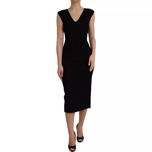 Dolce & Gabbana Black Viscose Sleeveless Bodycon Midi Dress by Dolce & Gabbana