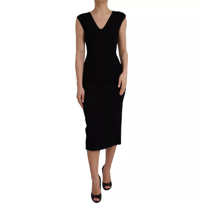Dolce & Gabbana Black Viscose Sleeveless Bodycon Midi Dress by Dolce & Gabbana