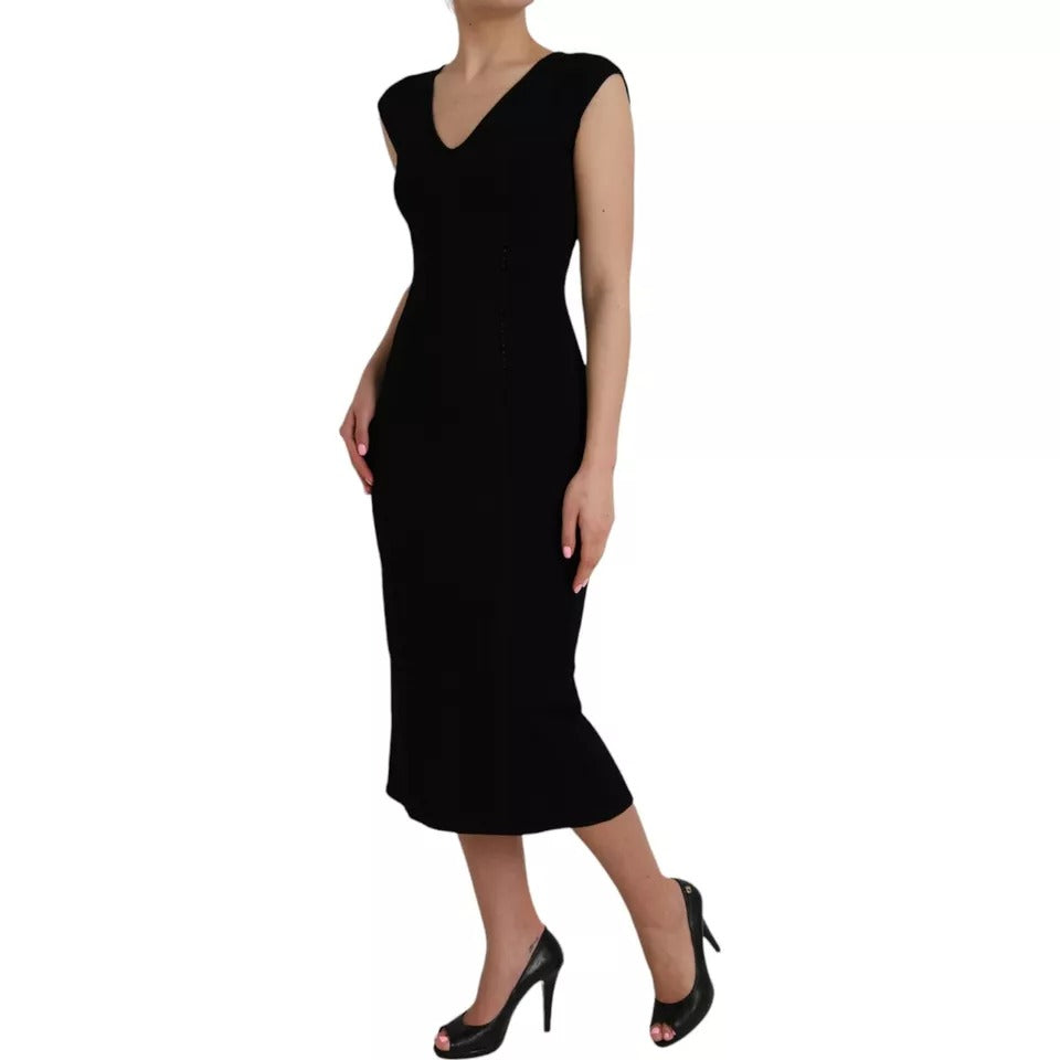 Dolce & Gabbana Black Viscose Sleeveless Bodycon Midi Dress by Dolce & Gabbana