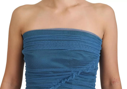 Dolce & Gabbana Blue Mesh Trim Ruched Tulle Sheath Dress by Dolce & Gabbana