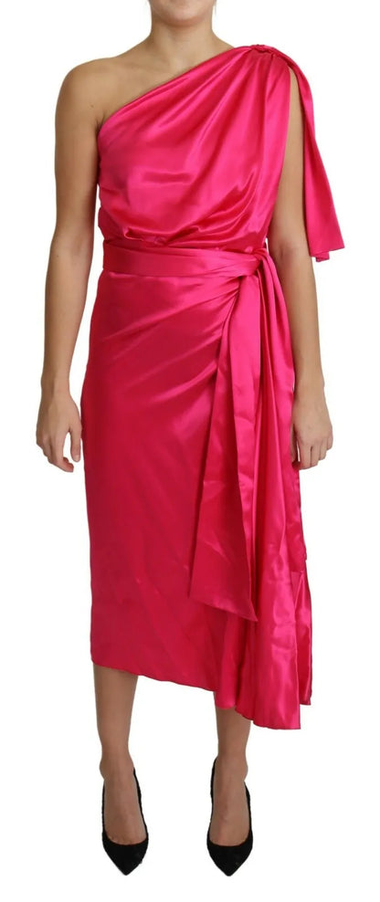 Dolce & Gabbana Fuchsia Fitted Cut One Shoulder Midi Dress by Dolce & Gabbana