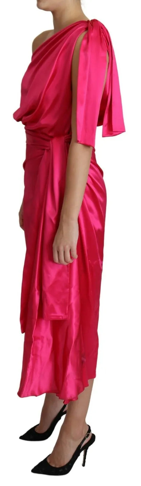 Dolce & Gabbana Fuchsia Fitted Cut One Shoulder Midi Dress by Dolce & Gabbana
