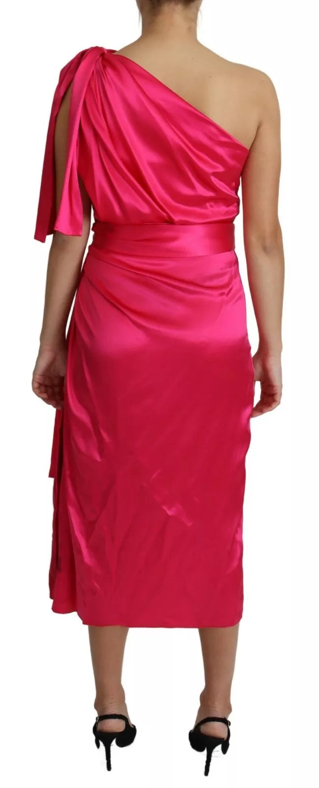 Dolce & Gabbana Fuchsia Fitted Cut One Shoulder Midi Dress by Dolce & Gabbana