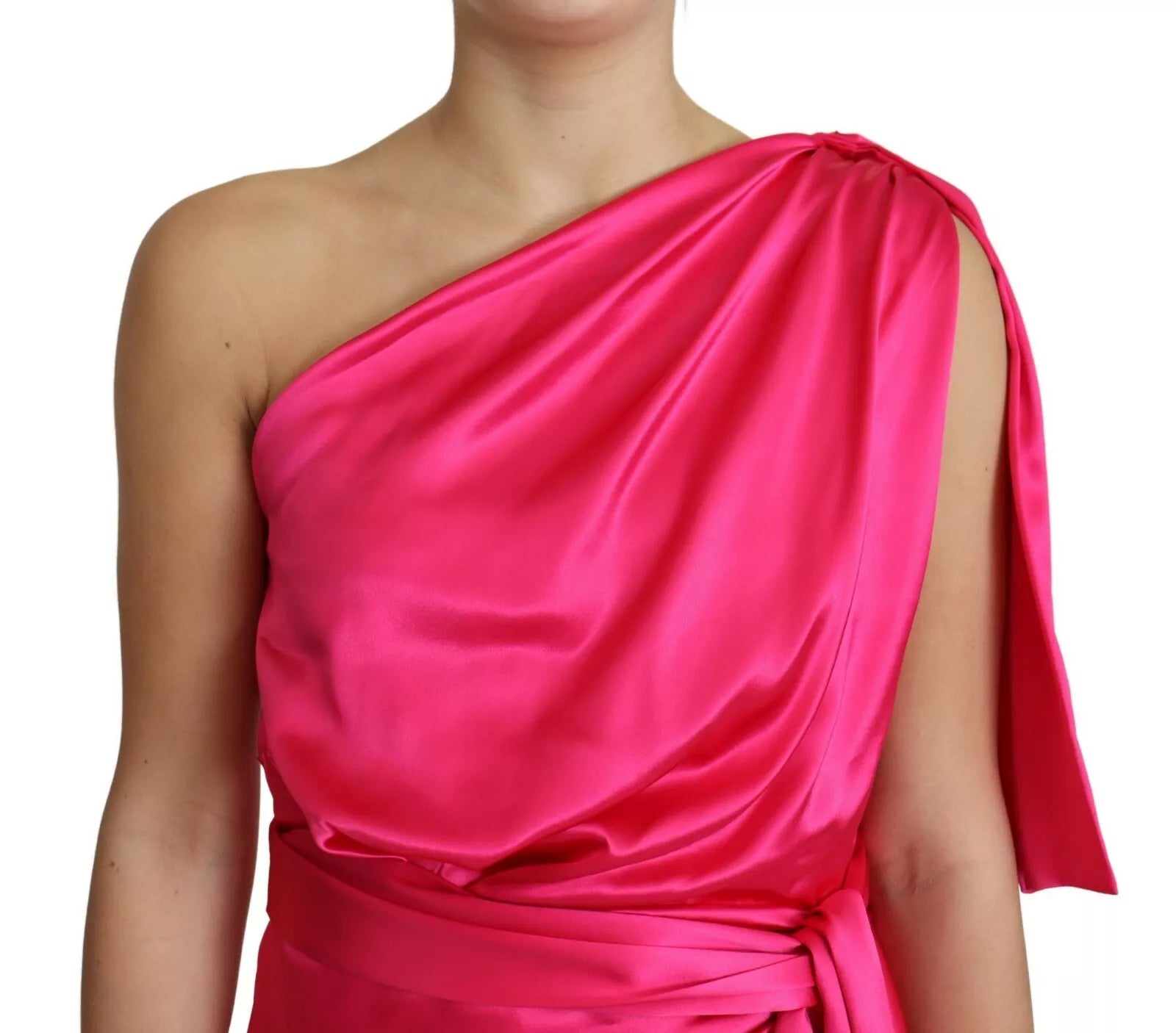 Dolce & Gabbana Fuchsia Fitted Cut One Shoulder Midi Dress by Dolce & Gabbana