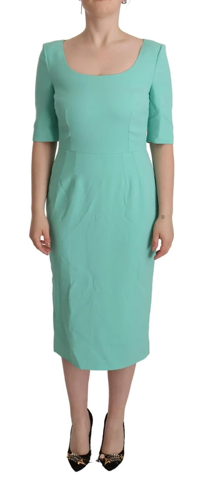 Dolce & Gabbana Mint Green Sheath Square Neckline Midi Dress by Dolce & Gabbana