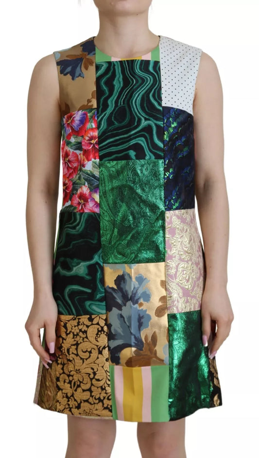 Dolce & Gabbana Multicolor Jacquard Patchwork Shift Mini Dress by Dolce & Gabbana