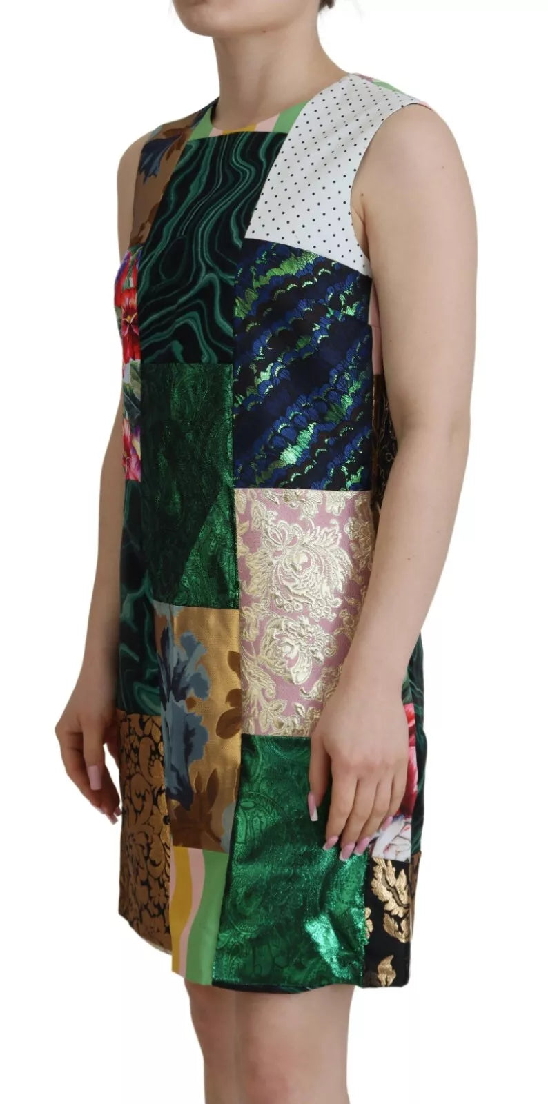 Dolce & Gabbana Multicolor Jacquard Patchwork Shift Mini Dress by Dolce & Gabbana