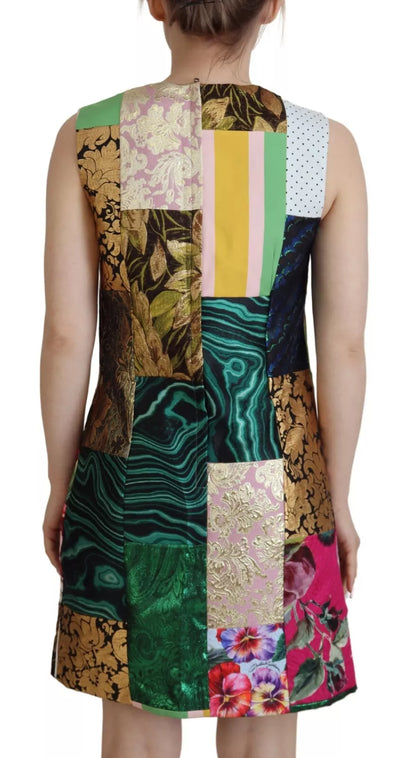 Dolce & Gabbana Multicolor Jacquard Patchwork Shift Mini Dress by Dolce & Gabbana