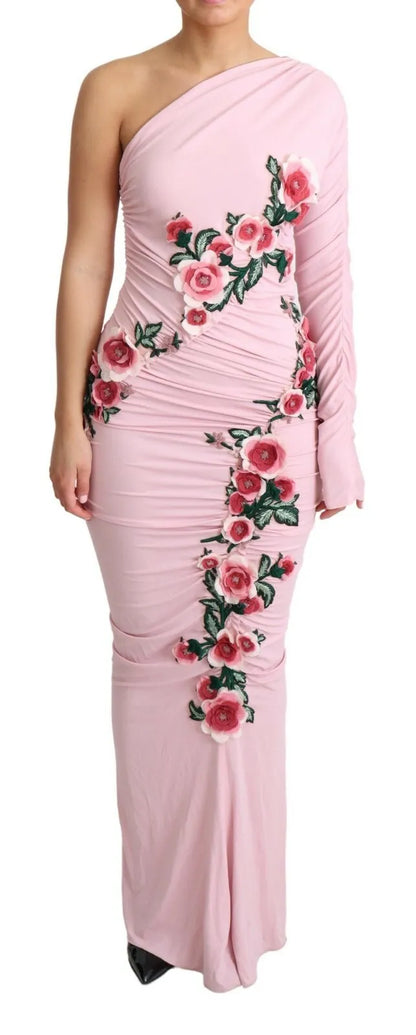 Dolce & Gabbana Pink Flower Embellished One Shoulder Dress by Dolce & Gabbana