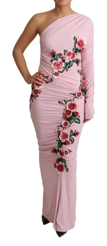 Dolce & Gabbana Pink Flower Embellished One Shoulder Dress by Dolce & Gabbana