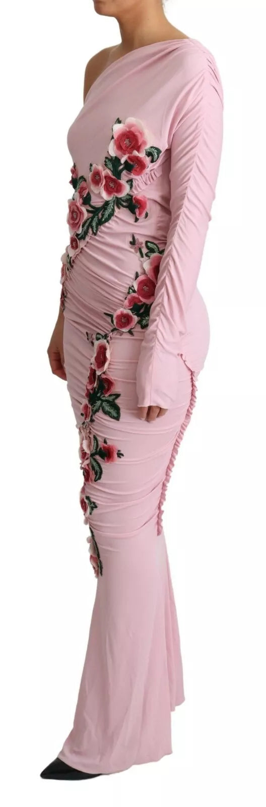 Dolce & Gabbana Pink Flower Embellished One Shoulder Dress by Dolce & Gabbana