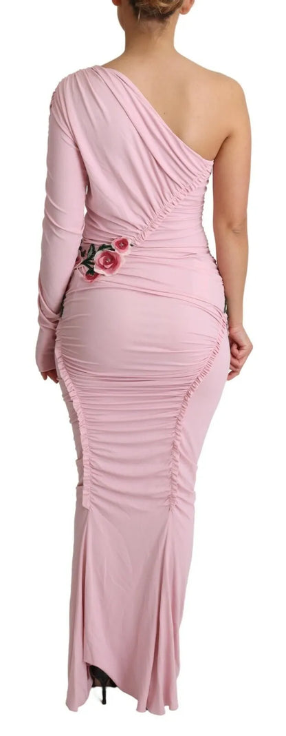 Dolce & Gabbana Pink Flower Embellished One Shoulder Dress by Dolce & Gabbana