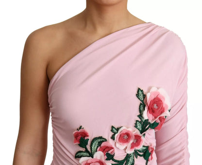 Dolce & Gabbana Pink Flower Embellished One Shoulder Dress by Dolce & Gabbana