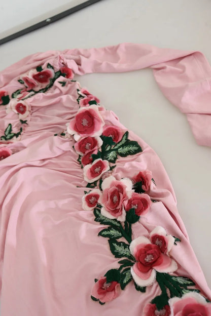Dolce & Gabbana Pink Flower Embellished One Shoulder Dress by Dolce & Gabbana