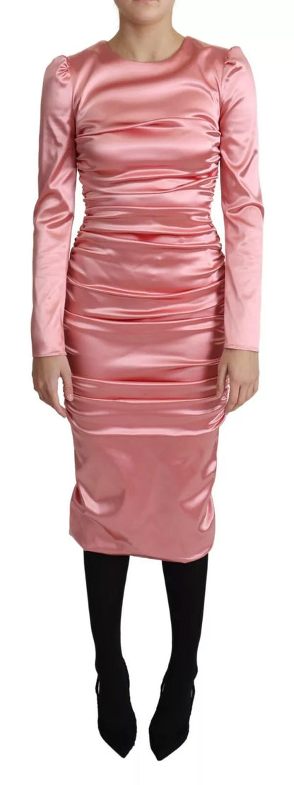 Dolce & Gabbana Pink Long Sleeves Bodycon Sheath Midi Dress by Dolce & Gabbana
