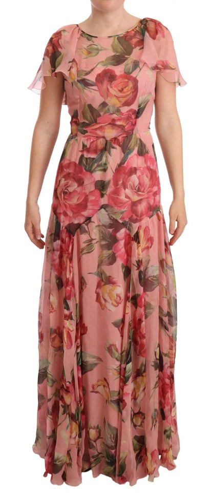 Dolce & Gabbana Pink Silk Floral Print Layered Maxi Dress by Dolce & Gabbana