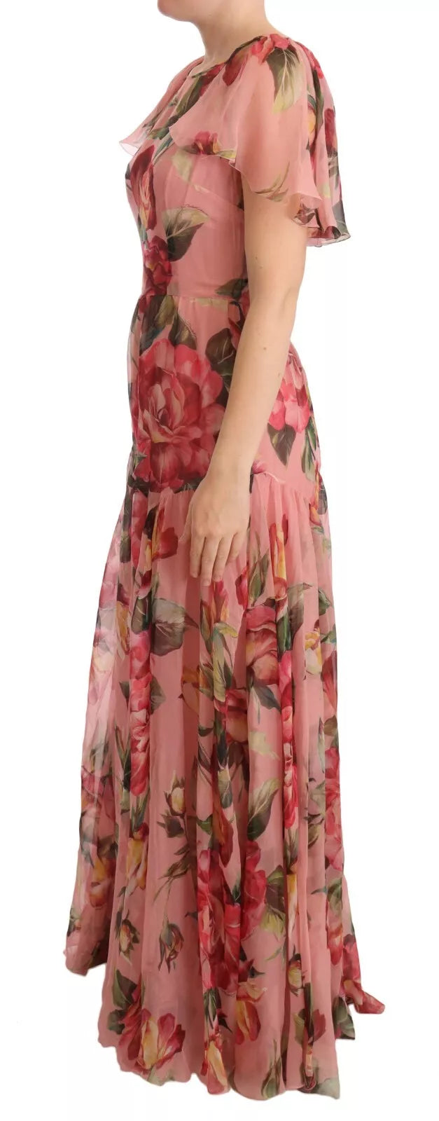 Dolce & Gabbana Pink Silk Floral Print Layered Maxi Dress by Dolce & Gabbana