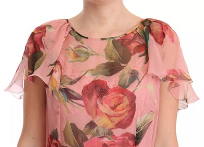 Dolce & Gabbana Pink Silk Floral Print Layered Maxi Dress by Dolce & Gabbana