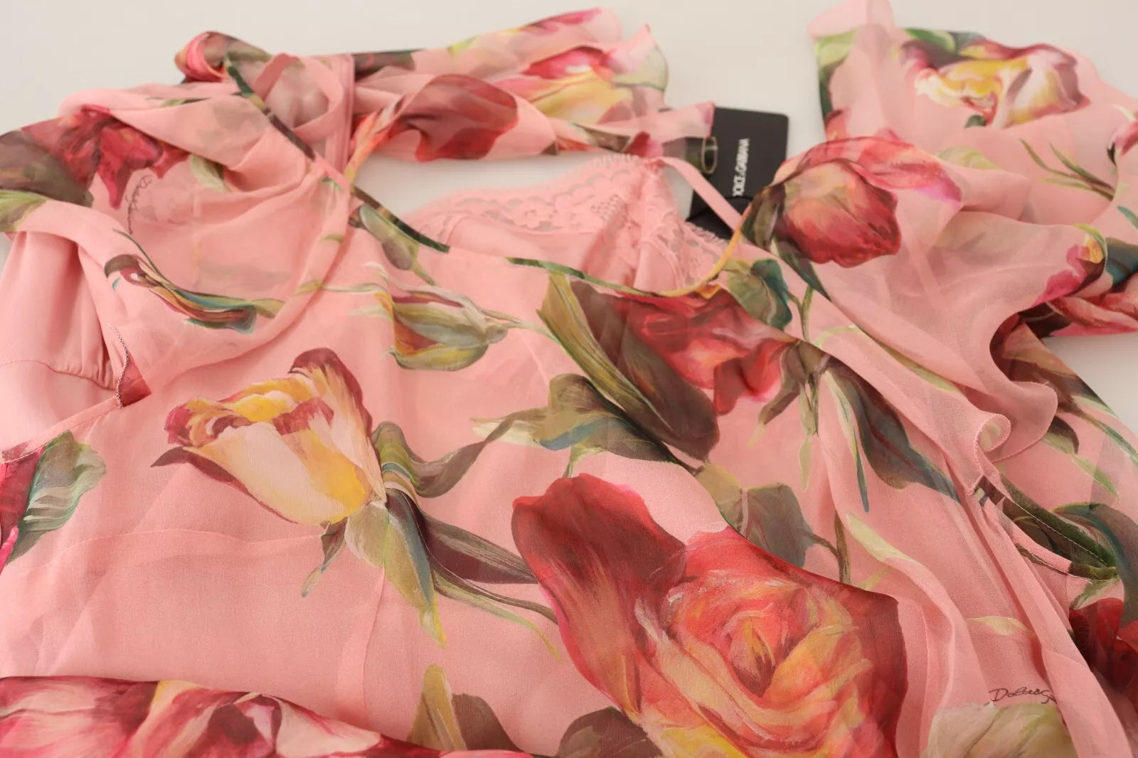 Dolce & Gabbana Pink Silk Floral Print Layered Maxi Dress by Dolce & Gabbana