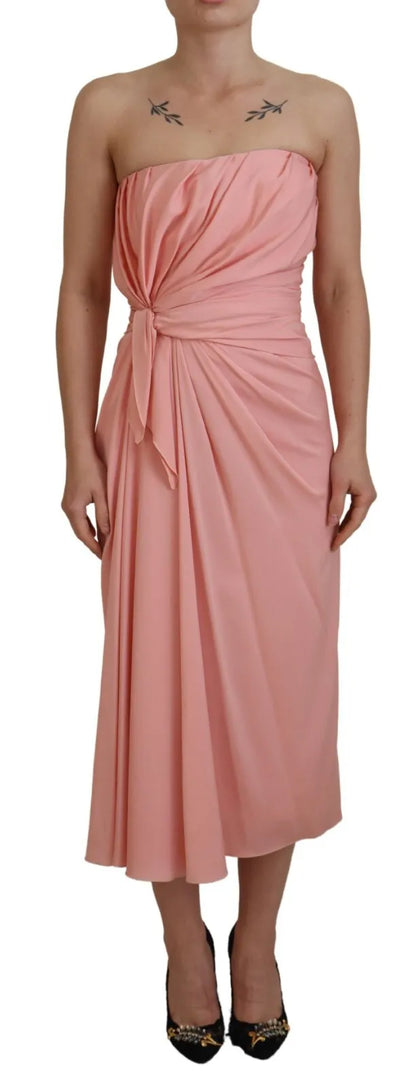 Dolce & Gabbana Pink Silk Stretch Strapless Sheath Midi Dress by Dolce & Gabbana