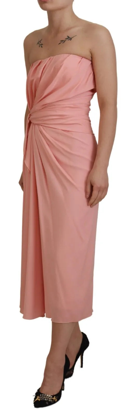 Dolce & Gabbana Pink Silk Stretch Strapless Sheath Midi Dress by Dolce & Gabbana
