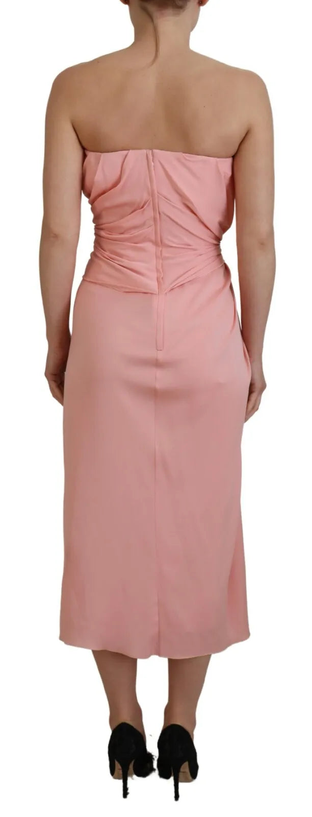 Dolce & Gabbana Pink Silk Stretch Strapless Sheath Midi Dress by Dolce & Gabbana