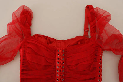 Dolce & Gabbana Red Mesh Trim Bodycon Sheath Midi Dress by Dolce & Gabbana