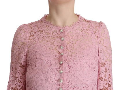 Dolce &amp; Gabbana Shift Lilac Lace Feathers Long Sleeves Dress
