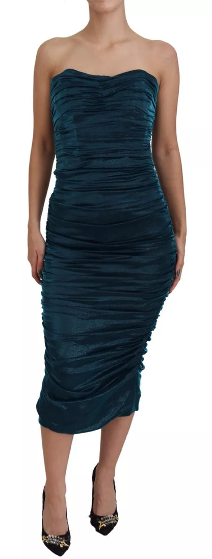 Dolce & Gabbana Silk Blend Blue Satin Fitted Strapless Dress by Dolce & Gabbana
