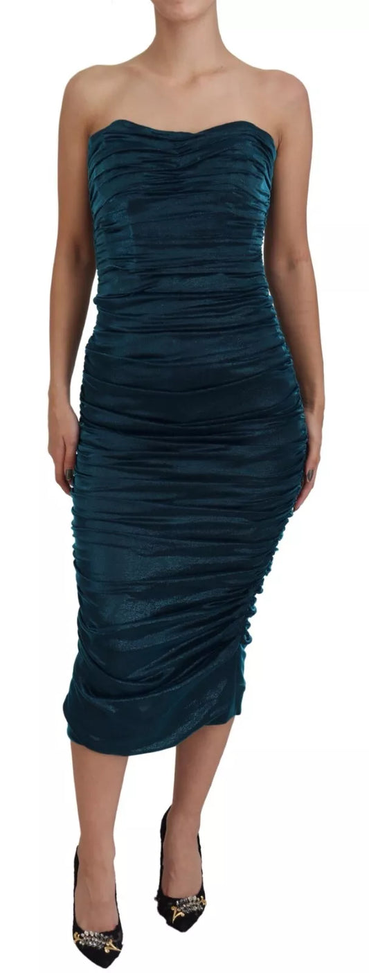 Dolce & Gabbana Silk Blend Blue Satin Fitted Strapless Dress by Dolce & Gabbana