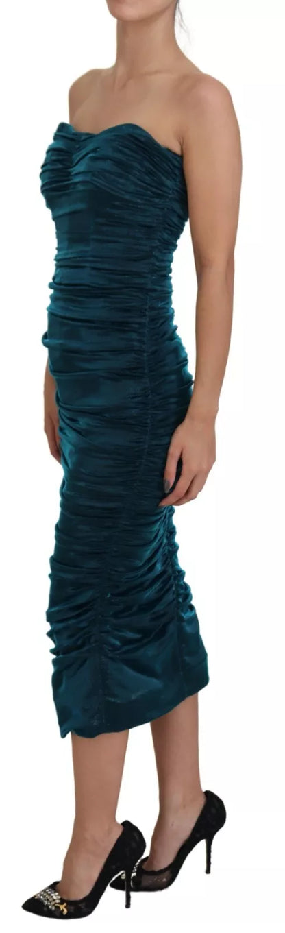 Dolce & Gabbana Silk Blend Blue Satin Fitted Strapless Dress by Dolce & Gabbana