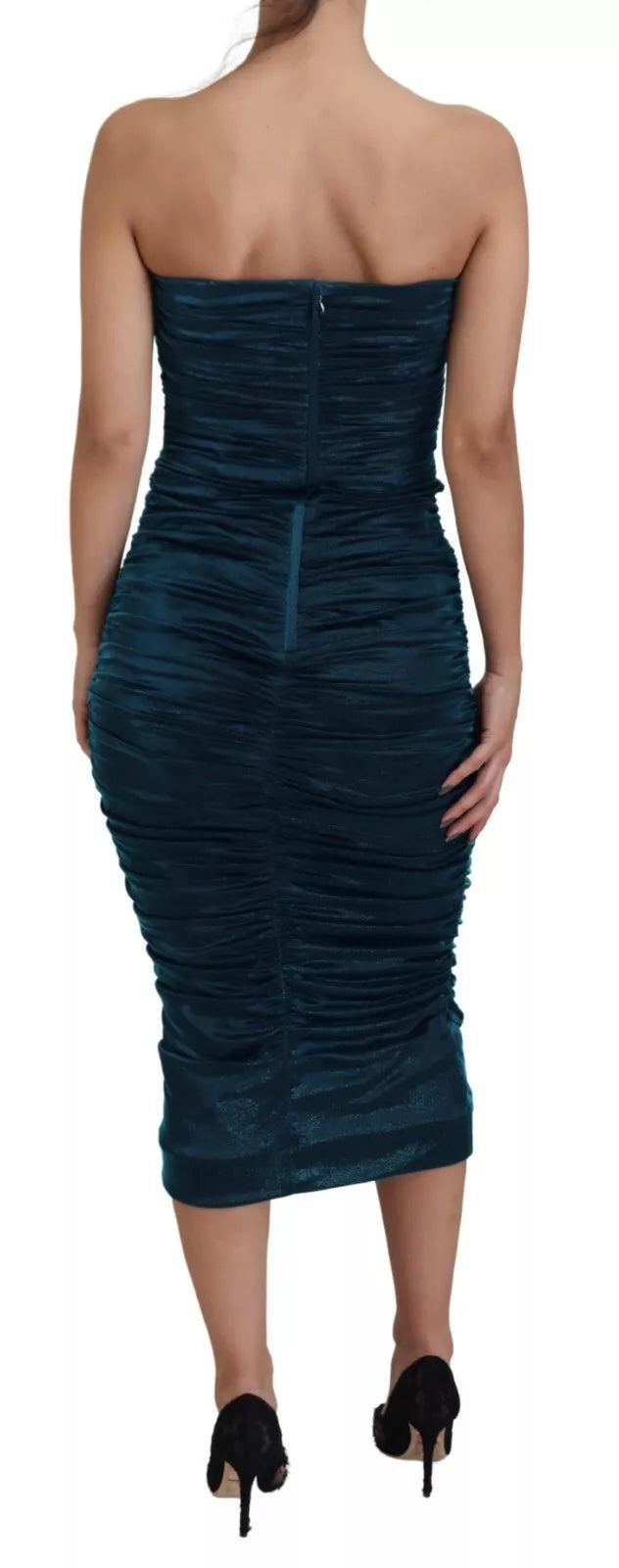 Dolce & Gabbana Silk Blend Blue Satin Fitted Strapless Dress by Dolce & Gabbana