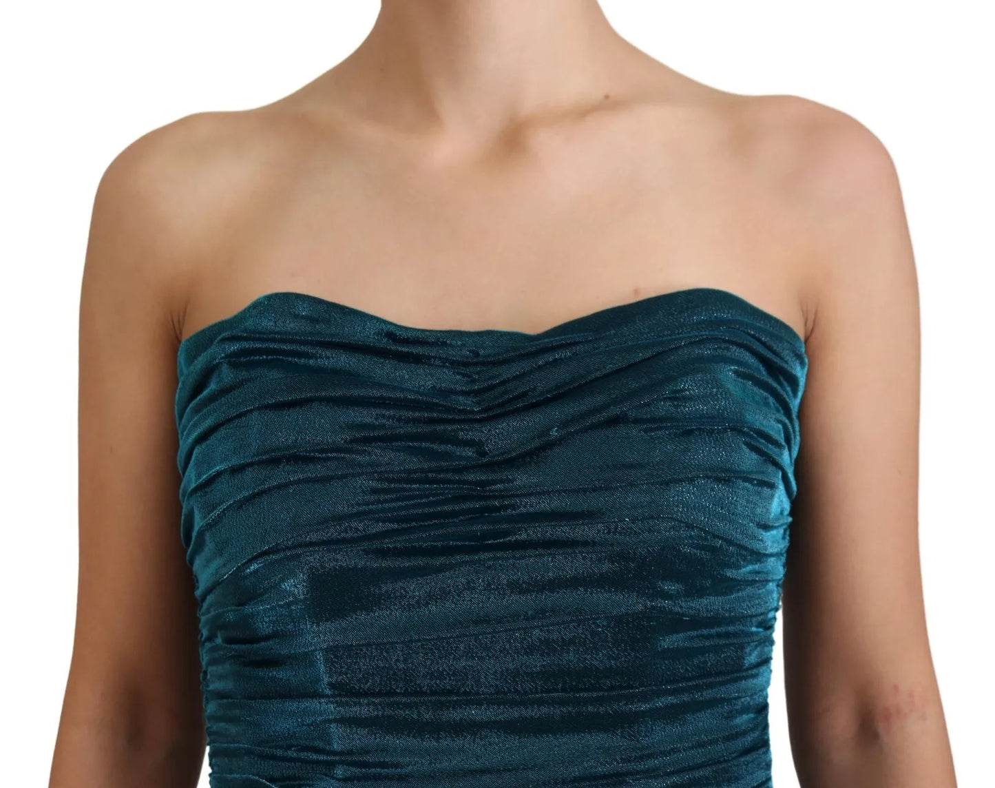 Dolce & Gabbana Silk Blend Blue Satin Fitted Strapless Dress by Dolce & Gabbana