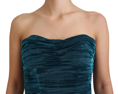 Dolce & Gabbana Silk Blend Blue Satin Fitted Strapless Dress by Dolce & Gabbana