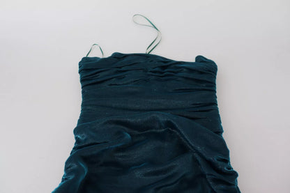 Dolce & Gabbana Silk Blend Blue Satin Fitted Strapless Dress by Dolce & Gabbana