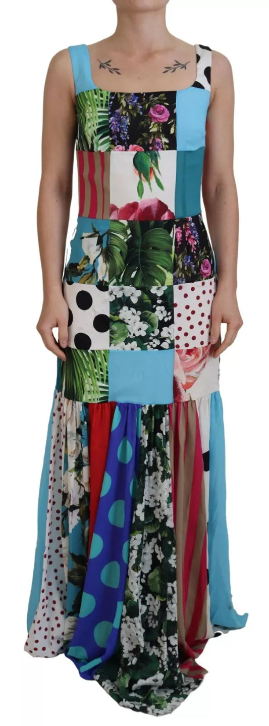 Dolce & Gabbana Silk Multicolor Patchwork Sheath Maxi Dress by Dolce & Gabbana
