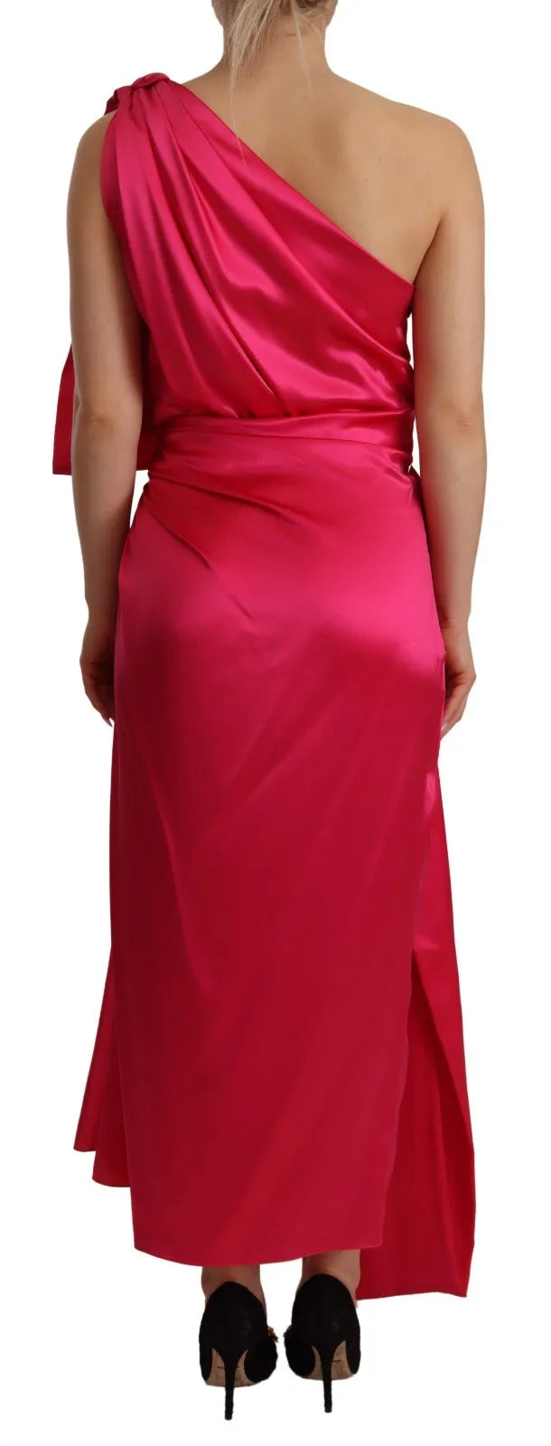 Dolce & Gabbana Silk Pink Fitted Cut One Shoulder Midi Dress by Dolce & Gabbana