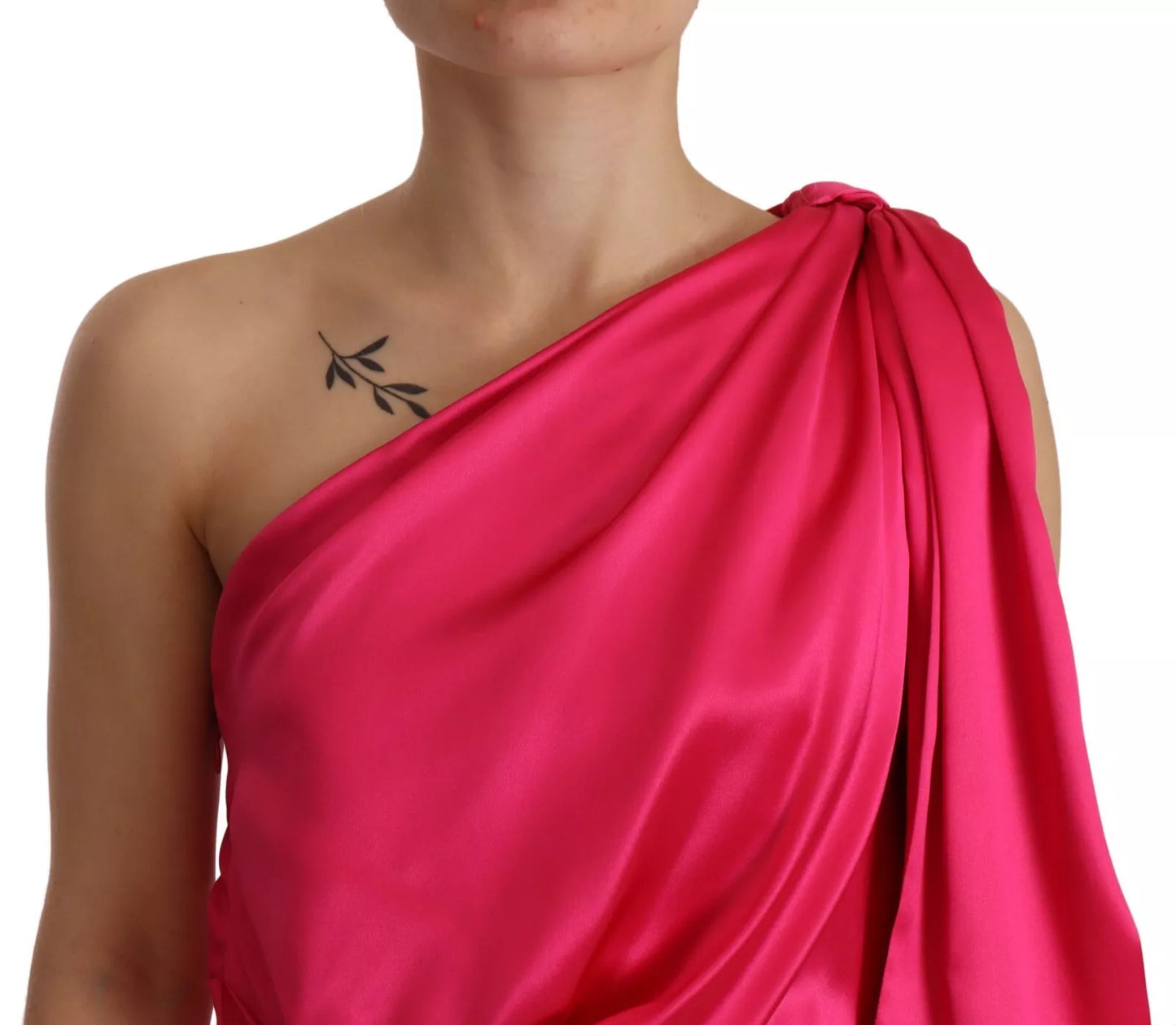 Dolce & Gabbana Silk Pink Fitted Cut One Shoulder Midi Dress by Dolce & Gabbana