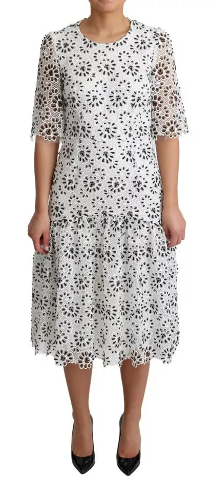 Dolce & Gabbana White Cutout Design Polyester A-line Midi Dress by Dolce & Gabbana