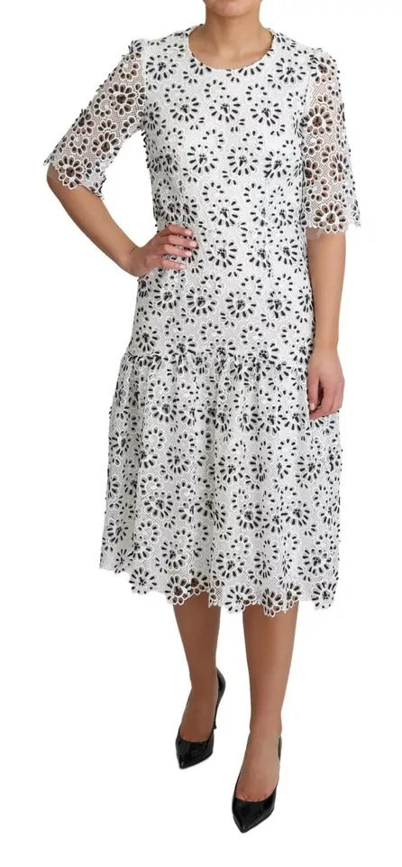 Dolce & Gabbana White Cutout Design Polyester A-line Midi Dress by Dolce & Gabbana